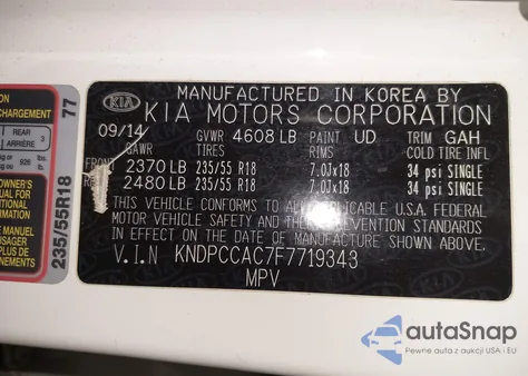 2015 Kia Sportage Ex из США, поврежденный, VIN KNDPCCAC7F7719343